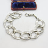 Victorian Sterling Silver Floral Pattern Curb Link Bracelet c1880 Antique