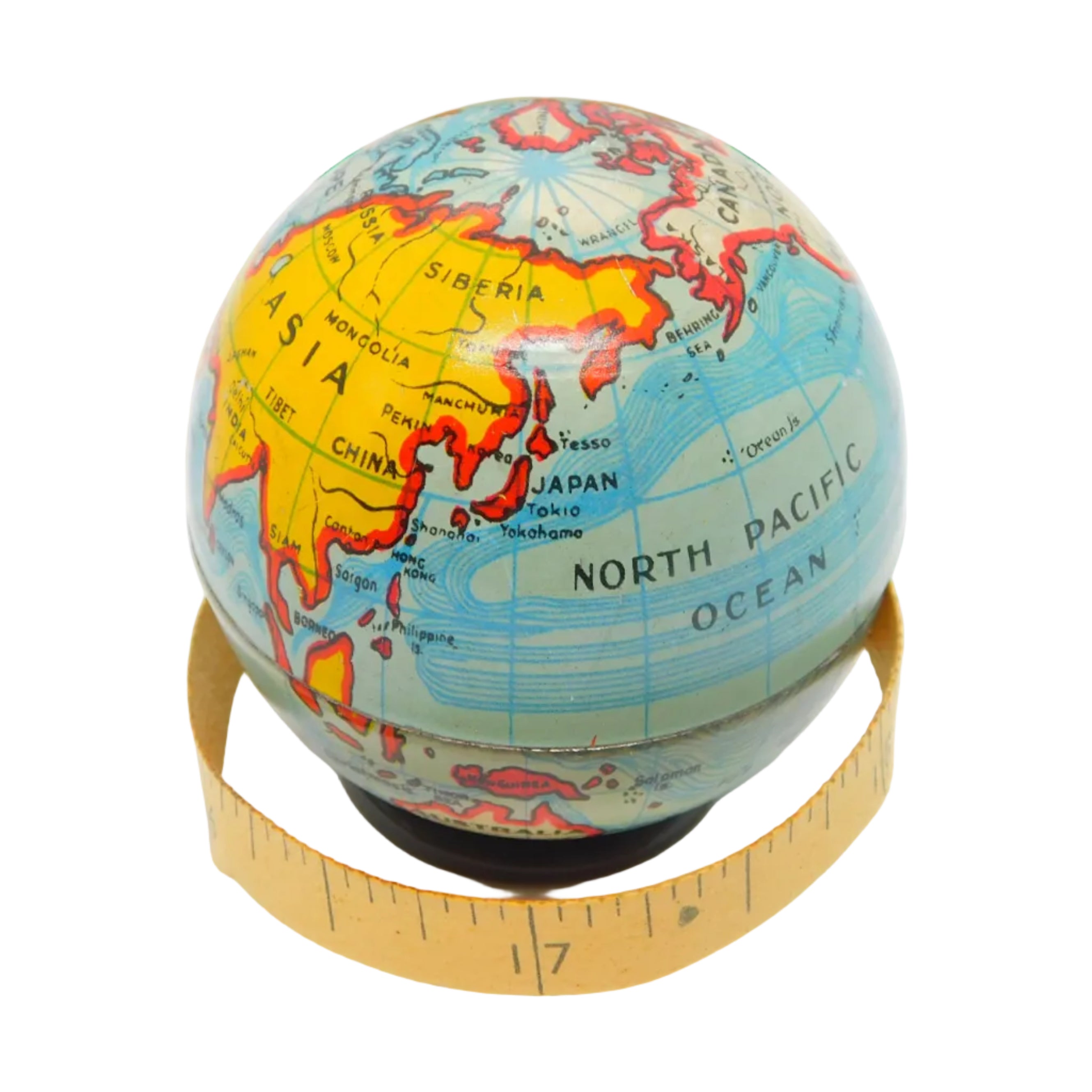 Novelty Tinplate Globe Form Sewing Tape Measure Antique c1920 Art Deco ...