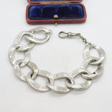 Victorian Sterling Silver Floral Pattern Curb Link Bracelet c1880 Antique