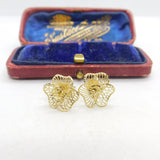9ct Yellow Gold Filigree Form Spring Flower Stud Earrings Vintage c1990