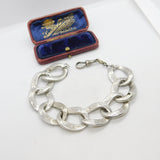 Victorian Sterling Silver Floral Pattern Curb Link Bracelet c1880 Antique