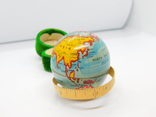 Novelty Tinplate Globe Form Sewing Tape Measure Antique c1920 Art Deco