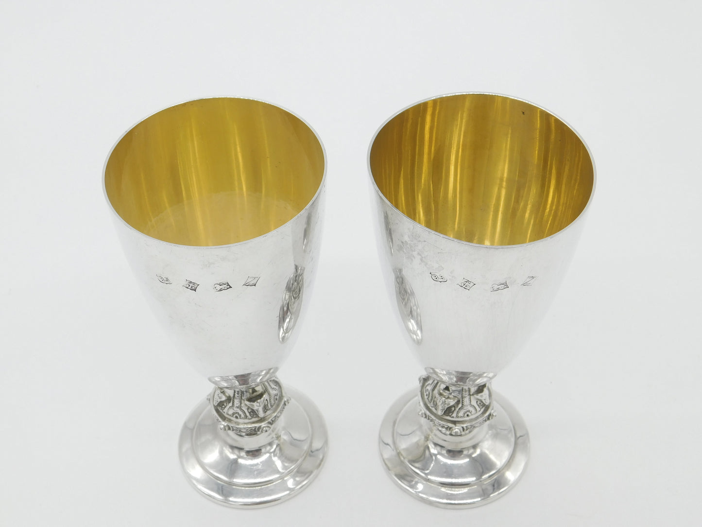 Pair of Sterling Silver Celtic Viking Stem Wine Goblets Vintage 1973 Birmingham