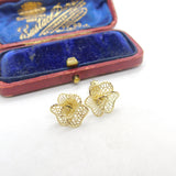 9ct Yellow Gold Filigree Form Spring Flower Stud Earrings Vintage c1990