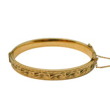 9ct Yellow Gold on Metal Core Floral Bangle Bracelet Antique c1930 Art Deco