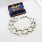 Victorian Sterling Silver Floral Pattern Curb Link Bracelet c1880 Antique