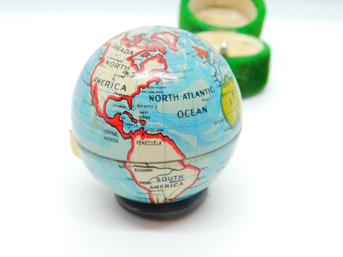 Novelty Tinplate Globe Form Sewing Tape Measure Antique c1920 Art Deco