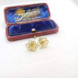 9ct Yellow Gold Filigree Form Spring Flower Stud Earrings Vintage c1990