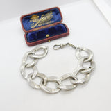 Victorian Sterling Silver Floral Pattern Curb Link Bracelet c1880 Antique