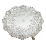 George III Sterling Silver Floral Pattern Cow Crest Salver Antique 1764 London