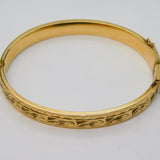 9ct Yellow Gold on Metal Core Floral Bangle Bracelet Antique c1930 Art Deco