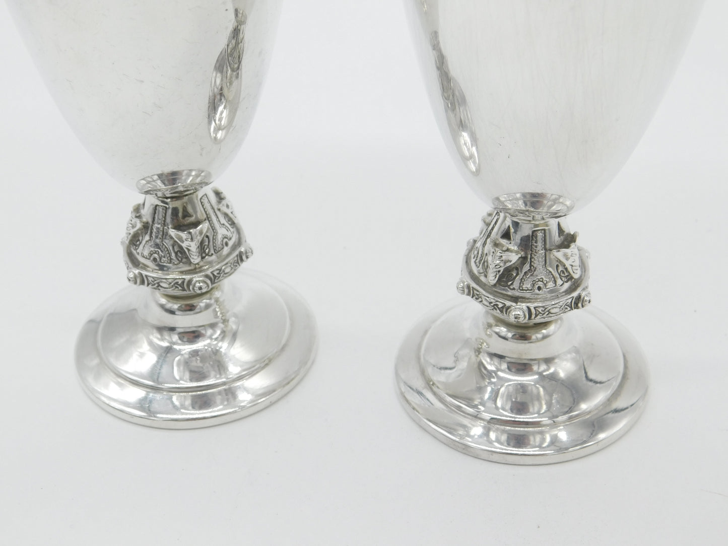 Pair of Sterling Silver Celtic Viking Stem Wine Goblets Vintage 1973 Birmingham