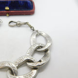 Victorian Sterling Silver Floral Pattern Curb Link Bracelet c1880 Antique
