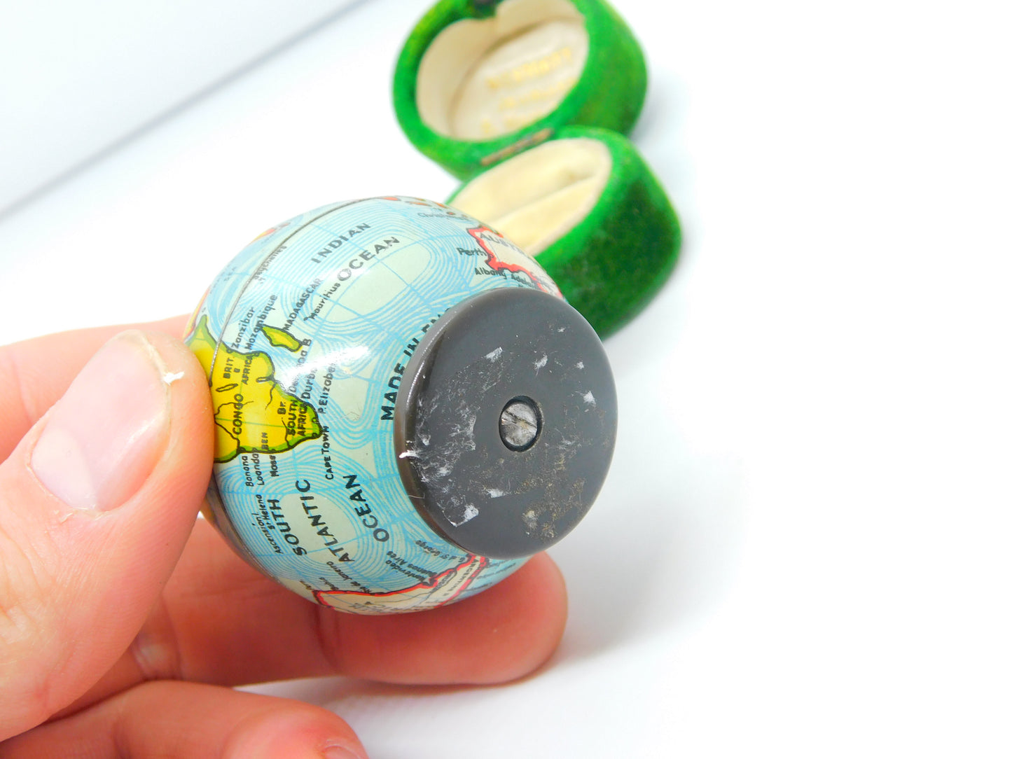 Novelty Tinplate Globe Form Sewing Tape Measure Antique c1920 Art Deco