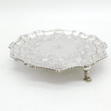 George III Sterling Silver Floral Pattern Cow Crest Salver Antique 1764 London