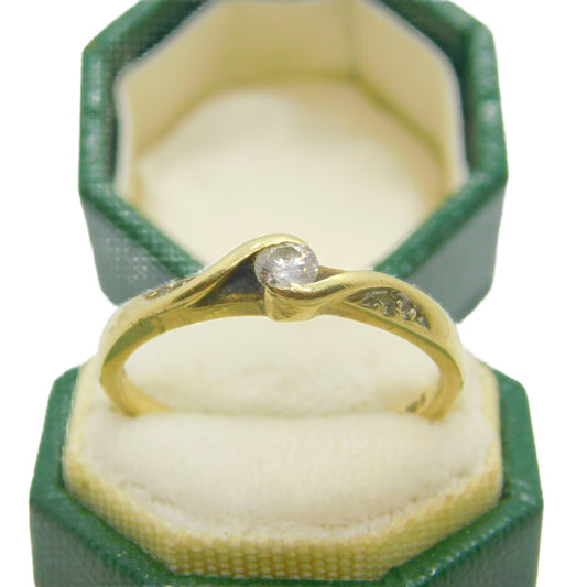 9ct Yellow Gold & 0.15ct Diamond Crossover Ring Vintage c1990 Sheffield