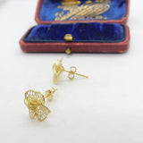 9ct Yellow Gold Filigree Form Spring Flower Stud Earrings Vintage c1990