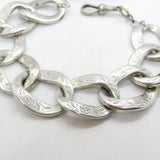 Victorian Sterling Silver Floral Pattern Curb Link Bracelet c1880 Antique
