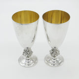Pair of Sterling Silver Celtic Viking Stem Wine Goblets Vintage 1973 Birmingham