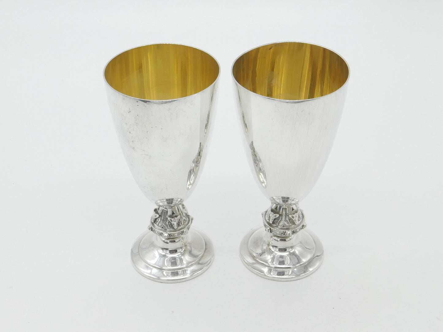 Pair of Sterling Silver Celtic Viking Stem Wine Goblets Vintage 1973 Birmingham