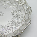 George III Sterling Silver Floral Pattern Cow Crest Salver Antique 1764 London
