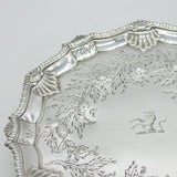 George III Sterling Silver Floral Pattern Cow Crest Salver Antique 1764 London