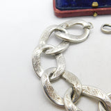 Victorian Sterling Silver Floral Pattern Curb Link Bracelet c1880 Antique