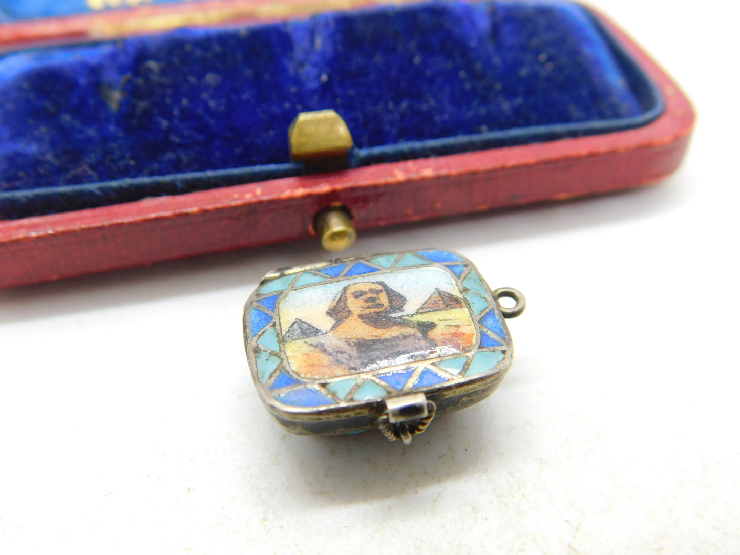 Norwegian Enamel Moses Basket Silver Charm Pendant Antique Egyptian Revival c1920