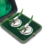Boxed Edwardian Sterling Silver & Nephrite Jade Knife Rests Antique 1909 Wilkes
