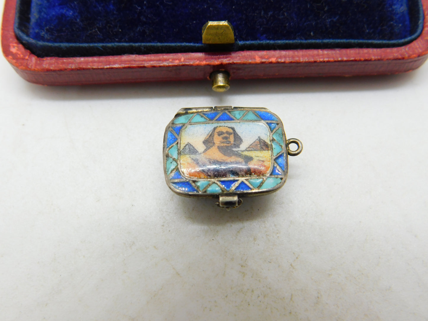 Norwegian Enamel Moses Basket Silver Charm Pendant Antique Egyptian Revival c1920