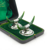 Boxed Edwardian Sterling Silver & Nephrite Jade Knife Rests Antique 1909 Wilkes
