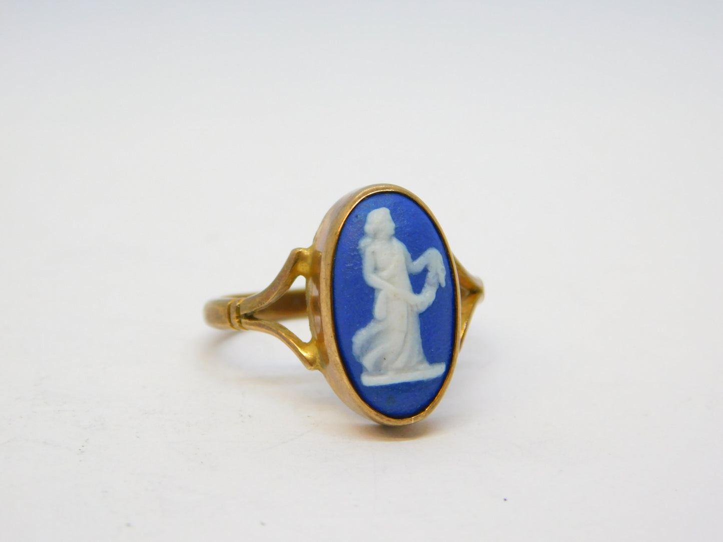 9ct Yellow Gold Wedgwood Athena Cameo Set Ring Vintage 1978 Birmingham