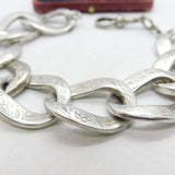Victorian Sterling Silver Floral Pattern Curb Link Bracelet c1880 Antique