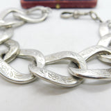 Victorian Sterling Silver Floral Pattern Curb Link Bracelet c1880 Antique