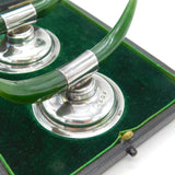 Boxed Edwardian Sterling Silver & Nephrite Jade Knife Rests Antique 1909 Wilkes