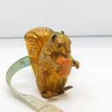 Victorian Gilt Metal Novelty Squirrel with Acorn Nut Sewing Tape Measure Antique c1880