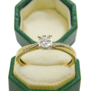 9ct Yellow Gold Illusion Set Diamond Solitaire Ring Vintage c1990 London