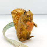 Victorian Gilt Metal Novelty Squirrel with Acorn Nut Sewing Tape Measure Antique c1880