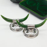Boxed Edwardian Sterling Silver & Nephrite Jade Knife Rests Antique 1909 Wilkes