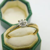 9ct Yellow Gold Illusion Set Diamond Solitaire Ring Vintage c1990 London