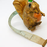 Victorian Gilt Metal Novelty Squirrel with Acorn Nut Sewing Tape Measure Antique c1880