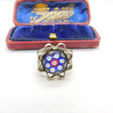 Scottish Caithness Glass Sterling Silver Millefiori Floral Glass Signet Ring 1979 Edinburgh