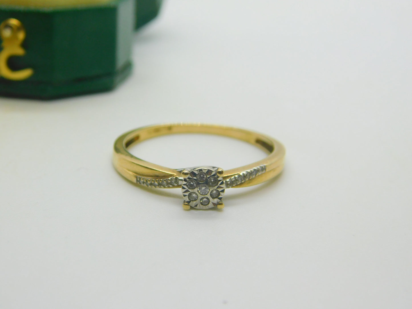 9ct Yellow Gold Illusion Set Diamond Solitaire Ring Vintage c1990 London