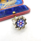 Scottish Caithness Glass Sterling Silver Millefiori Floral Glass Signet Ring 1979 Edinburgh