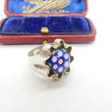 Scottish Caithness Glass Sterling Silver Millefiori Floral Glass Signet Ring 1979 Edinburgh