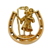 9ct Gold, Good Luck Horseshoe St. Christopher Travel Pendant Vintage 1971 London