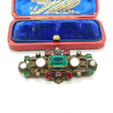 Austro Hungarian Sterling Silver Emerald Paste Brooch Antique Victorian c1860