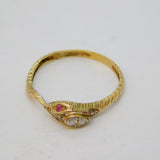 9ct Yellow Gold, Diamond, Ruby Snake or Serpent Ring Vintage 1989 Birmingham