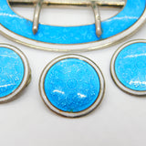 Edwardian Sterling Silver Guilloche Enamel Buckle & Button Set 1909 Antique
