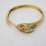 9ct Yellow Gold, Diamond, Ruby Snake or Serpent Ring Vintage 1989 Birmingham